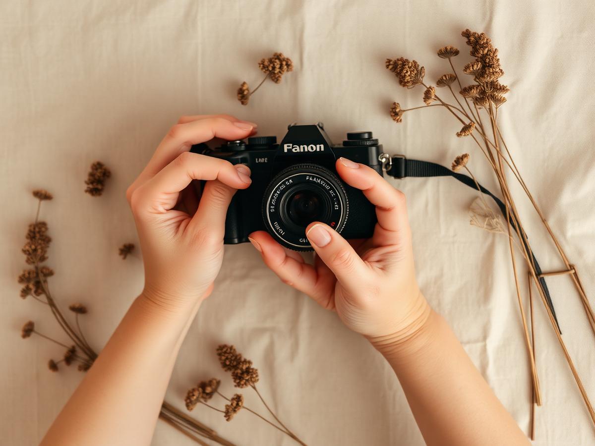 Camera and dried flowers