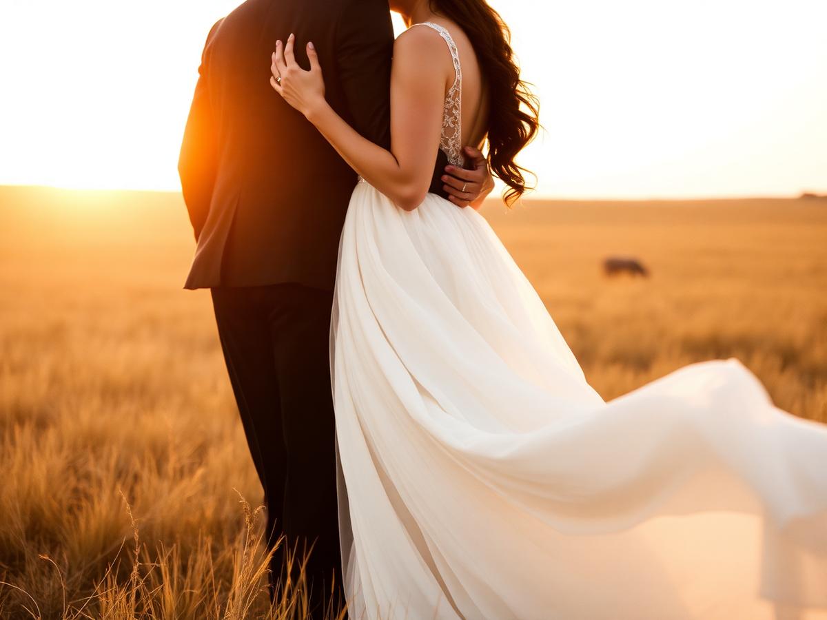 Wedding couple at sunset